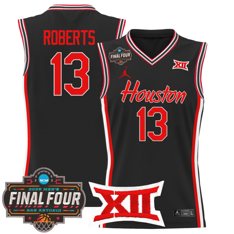 Men Houston Cougars #13 Roberts black 2025 Final Four Patch NCAA Jersey->more ncaa teams->NCAA Jersey